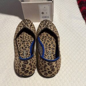Rothy's Tan Leopard Flats with Blue Accent